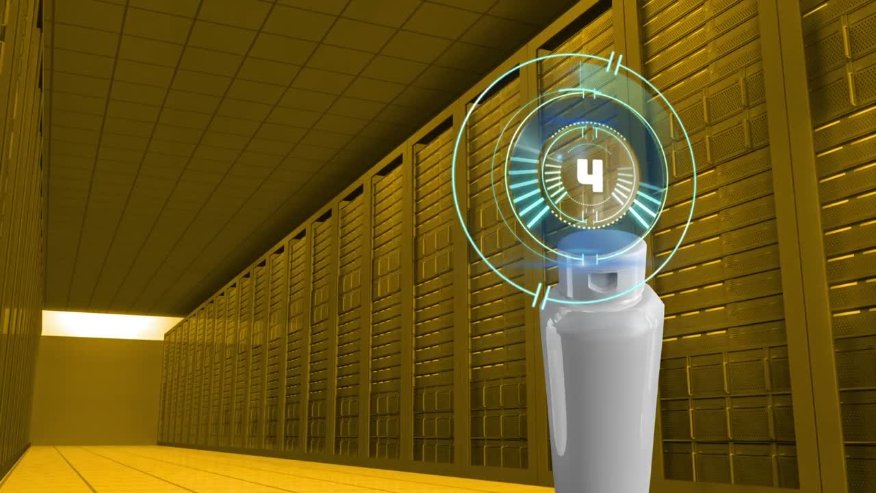 animación de la exploración del alcance sobre el contenedor de crema y la sala de servidores