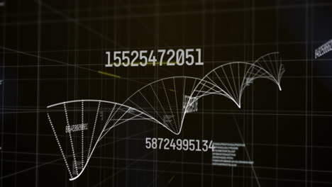 la animación digital fusiona números cambiantes con imágenes de adn para tecnología de investigación médica.