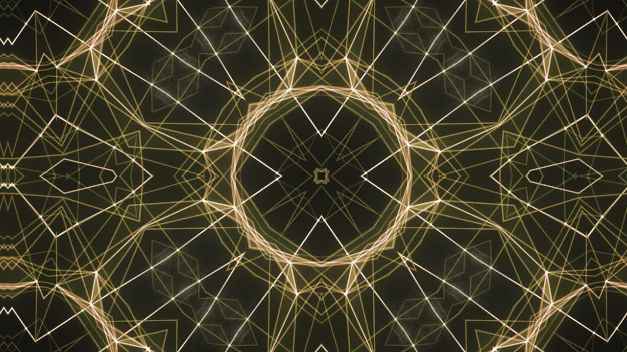 Geometric Yellow Fractal Kaleidoscope Pattern,Center Focused, Seamless Vj Loop