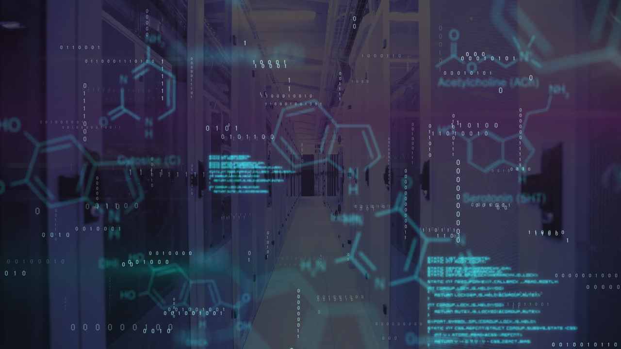 animación del procesamiento de datos a través de servidores informáticos
