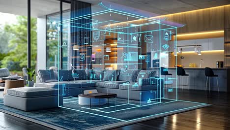smart home living room with holographic technology