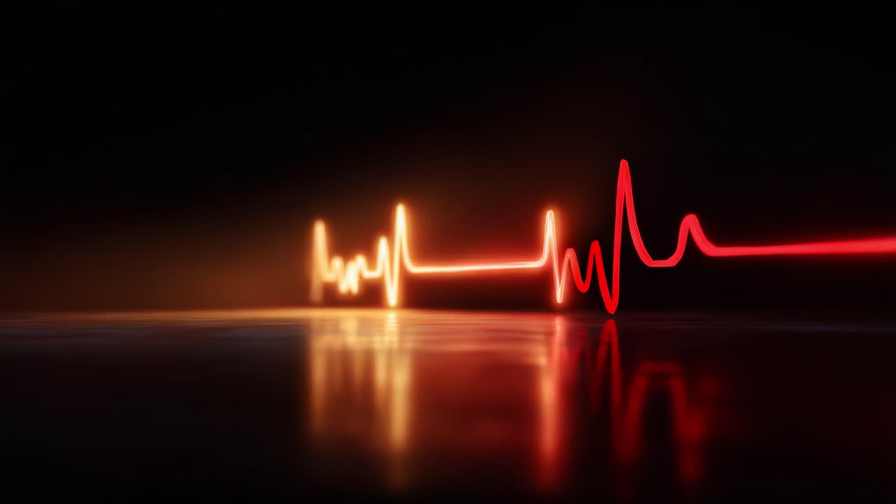 Dynamic Heartbeat Visualization: A Captivating Display of Pulsating Life, Showcasing the Rhythm of Vital Signs and Their Reflective Beauty in Electric Colors Against a Dark Background