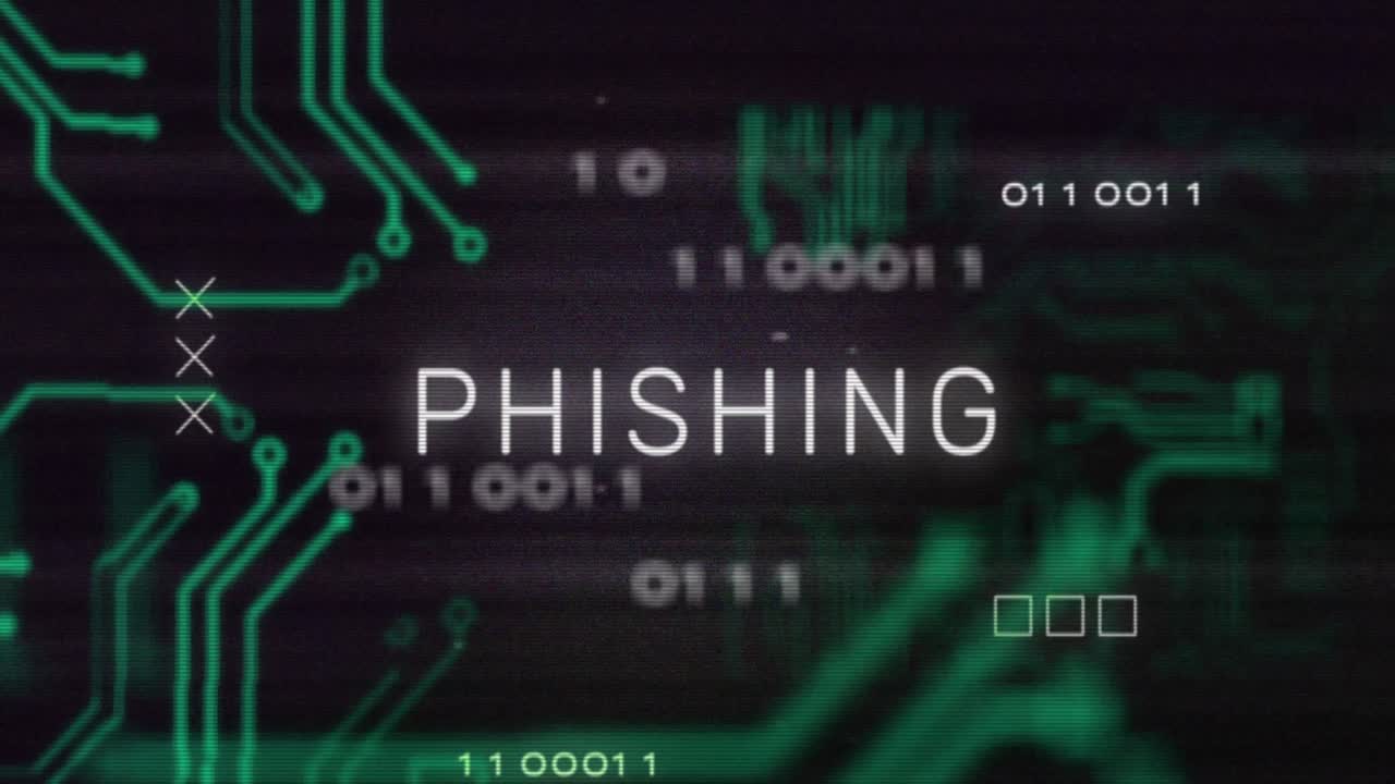 Animation of interference over phishing text, data processing and computer circuit board