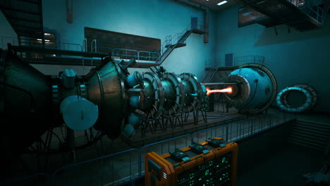 futuristic engine experiment in a dark laboratory