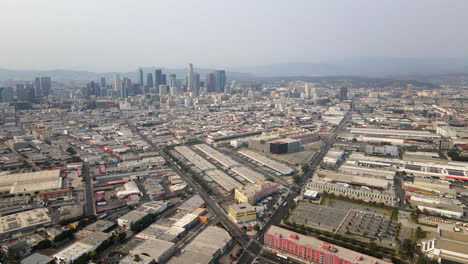 aerial view of los angeles downtown skyline and urban sprawl