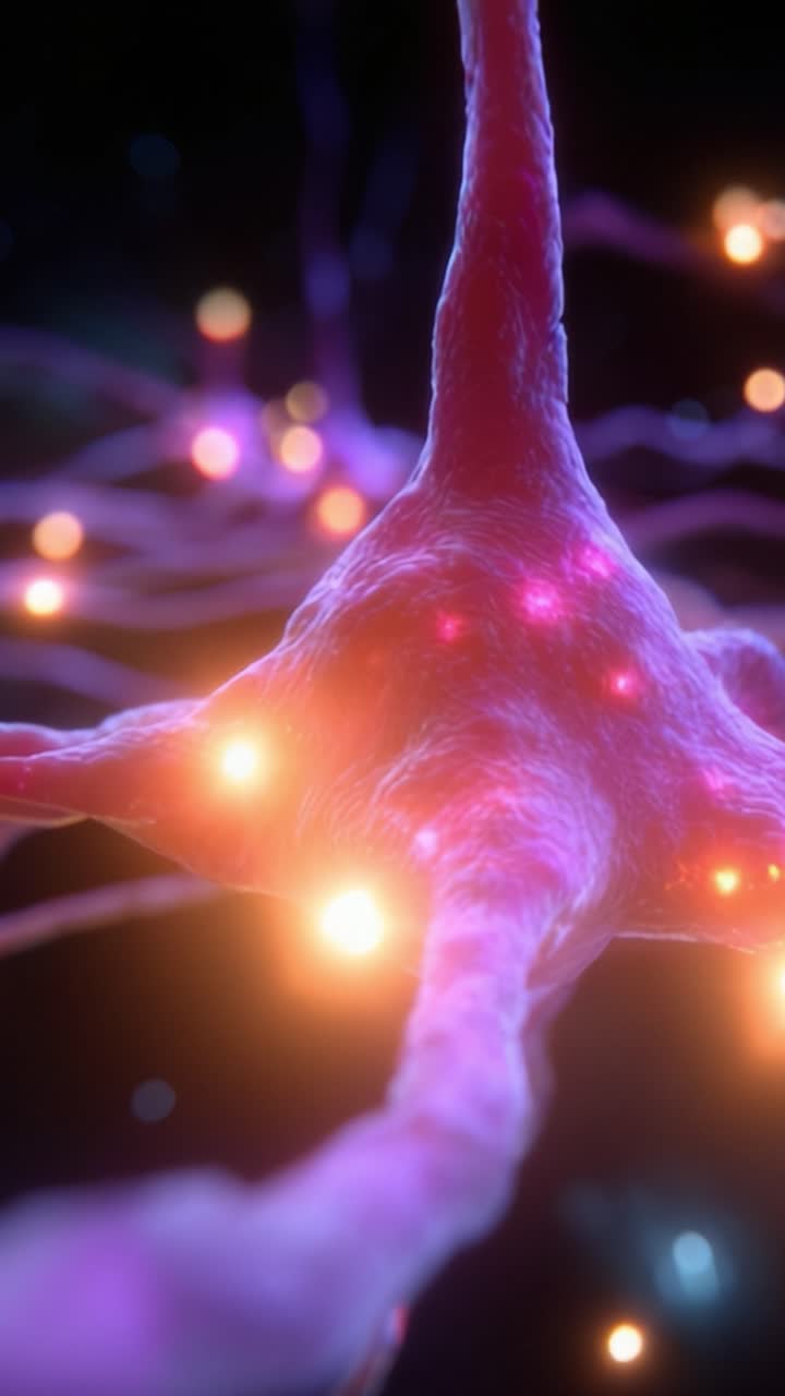 Intricate Close-Up of a Neuron With Glowing Synapses Representing Neural Activity and Connections in the Brain, Captivating Visualization of Neurobiology