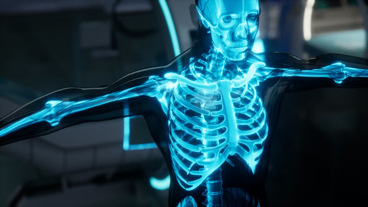 examen de escaneo de huesos de esqueleto humano en el laboratorio