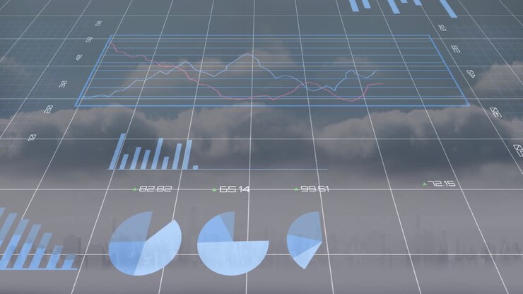 Animazione di grafici su griglia su sfondo blu