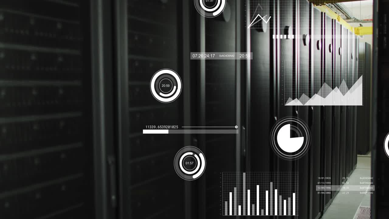 animación de múltiples gráficos y movimiento sobre bastidores de servidores de datos