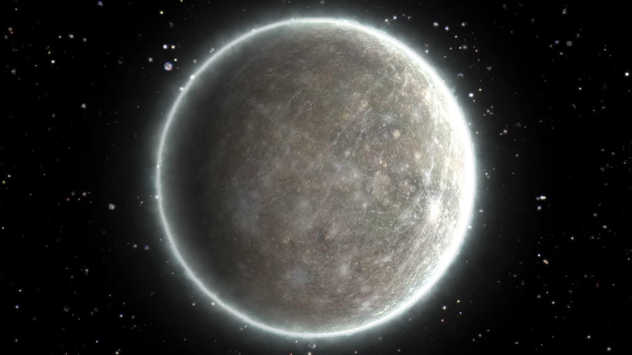 우주에서 수은 행성의 아름다운 풍경 타임스와 별들 - 4k 원활한 루프 모션 배경 애니메이션