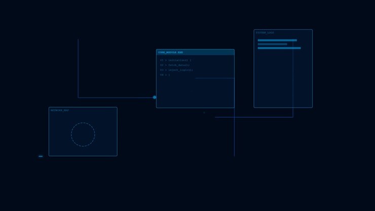 Digital Network Interface with Animated Data Flow and Code Modules