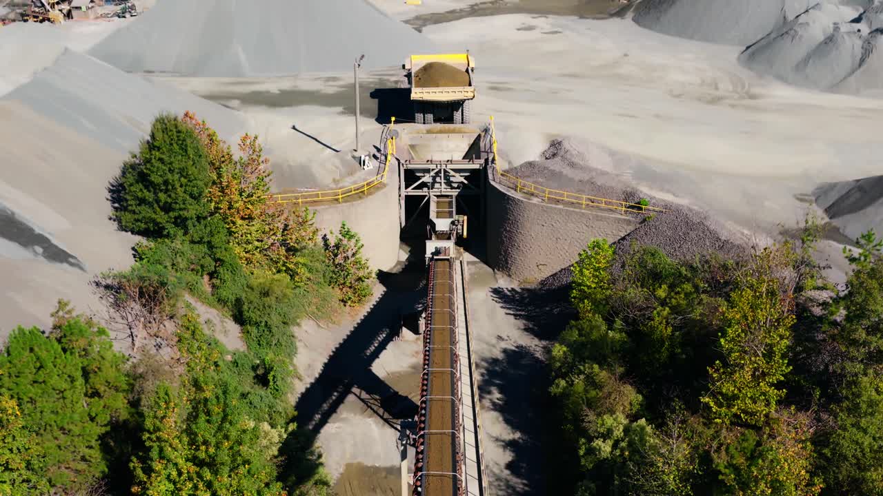 Mining Conveyor Belt System At Jones Mill Quarry, Arkansas, USA - Drone Shot