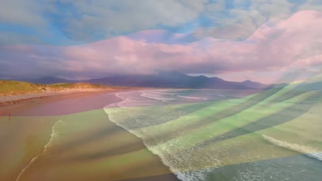 animation of flag of germany blowing over beach landscape