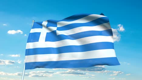 flag of greece with fabric structure against a cloudy sky (loopable)