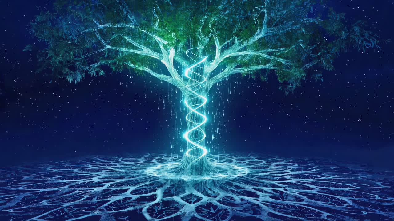 Mystical Glowing Tree of Life with Cosmic Roots
