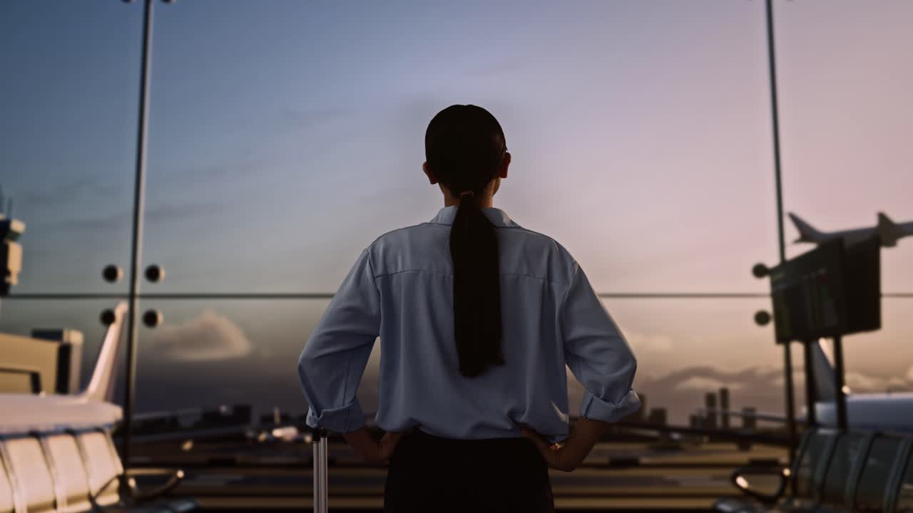 공항에서 기다리는 여자