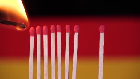 brote de coronavirus, distanciamiento social en austria. concepto: propagación de la epidemia, efecto dominó, covid-19, fósforos quemados aislados, detener la propagación del virus, mantener la cuarentena, bloqueo