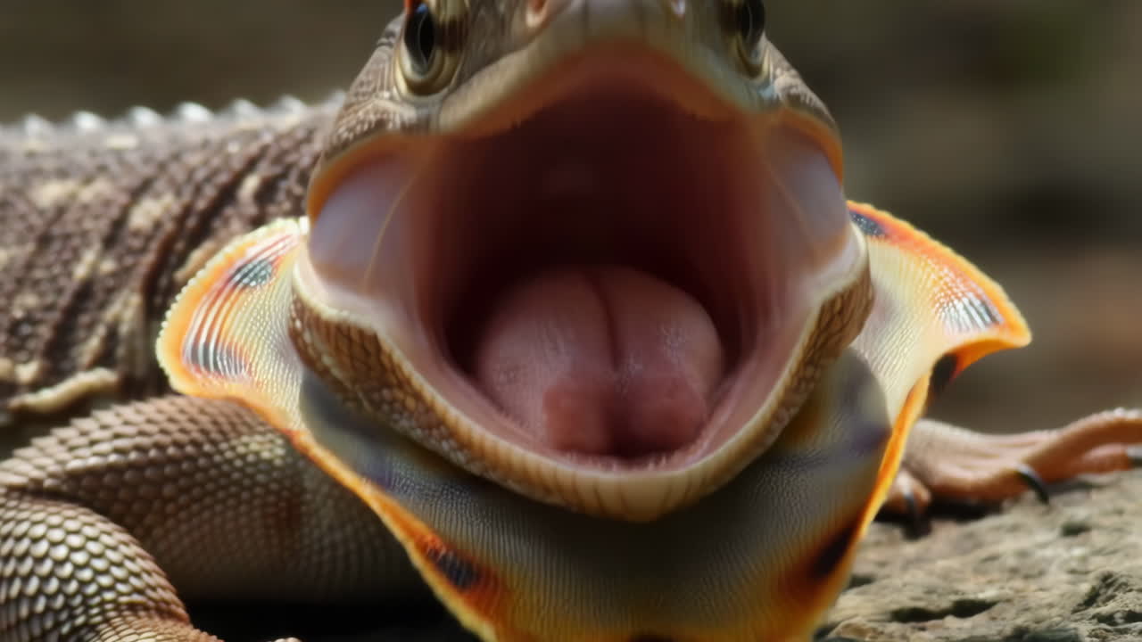 Close-up of a Lizard with its Mouth Wide Open