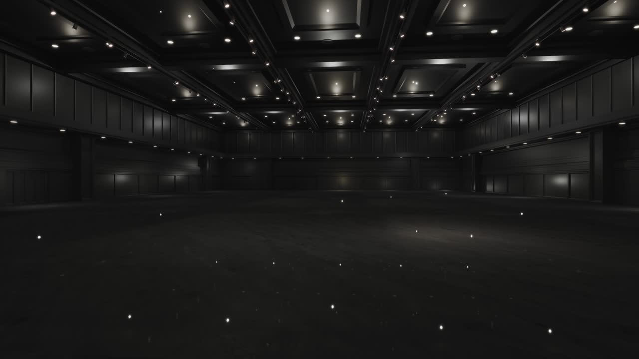 Empty convention hall center with stage.The backdrop for exhibition stands,booth elements. Meeting room for the conference.Big Arena for entertainment,concert,event.ballroom.Animation loop 4k.3d render.