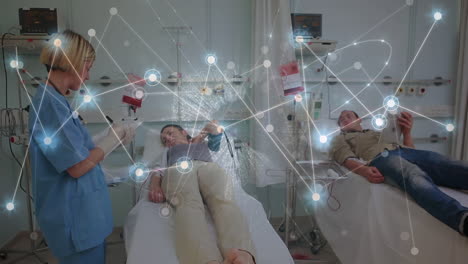 animation of connections over diverse doctor and patients on beds