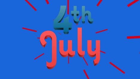 animación del 4 de julio texto sobre los colores de la bandera estadounidense sobre fondo azul