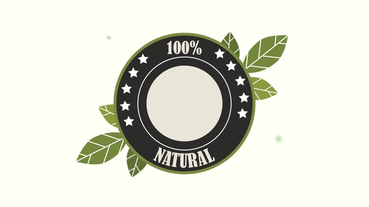 100 percent natural circular emblem animation