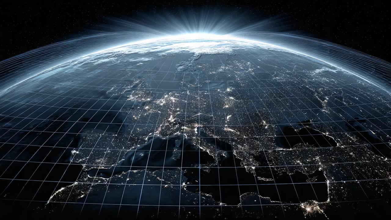 A Stunning View of Earth from Space Captured at Night, Showcasing City Lights and Geographic Features in a Beautiful Cosmic Perspective