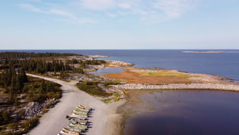 aerial view of hudson bay shore in eeyou istchee baie-james quebec canada