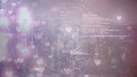 city with digital hearts