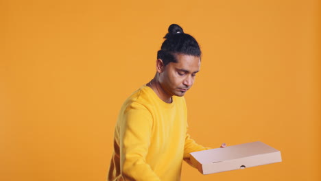 food delivery service worker prepared to do delivery, studio background