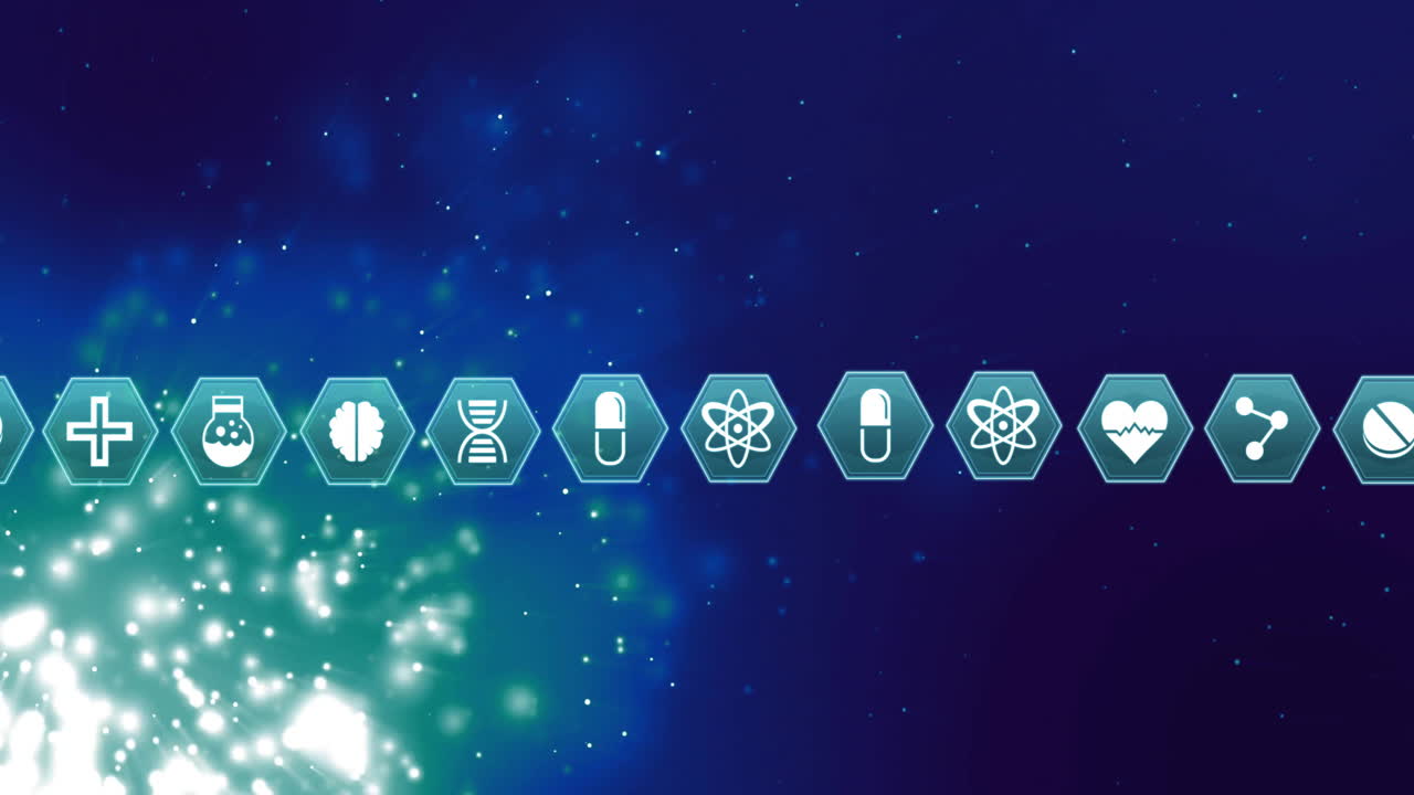 아이콘의 애니메이션과 어두운 배경에 대한 과학 데이터 처리