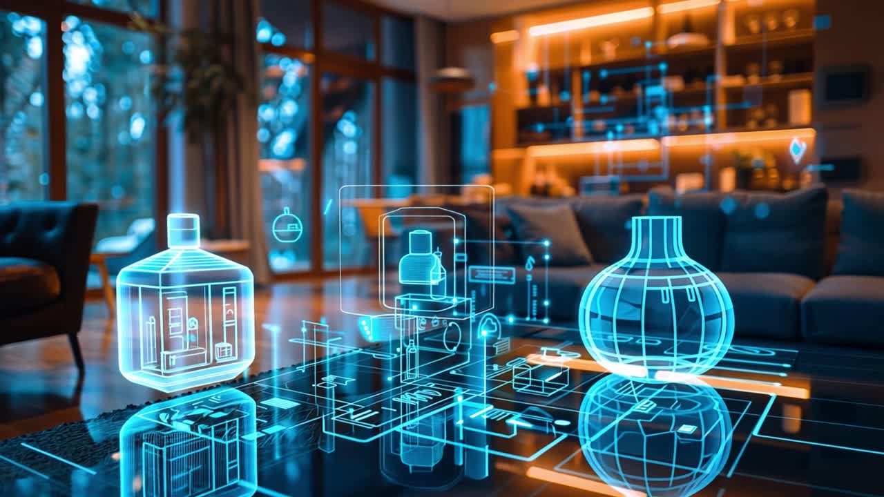 Futuristic living room with holographic technology