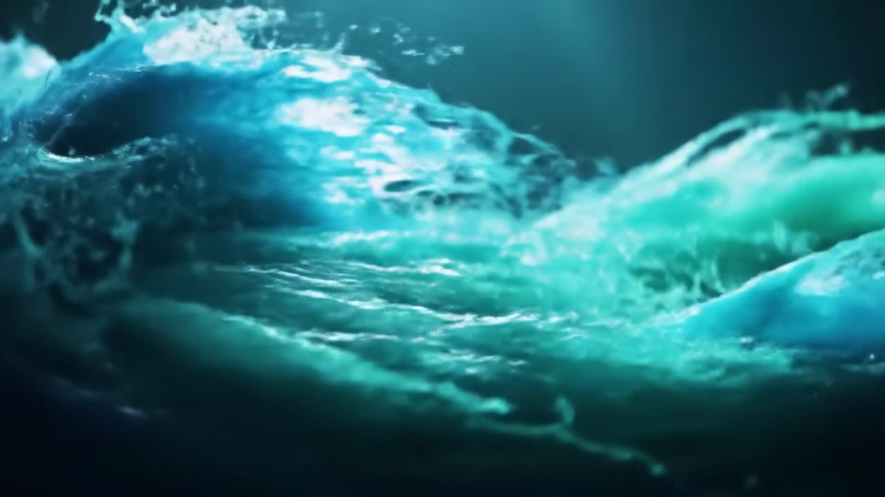 Discover the captivating beauty of ocean waves as they crash and swirl with rich turquoise hues. This underwater exploration reveals the dynamic energy and movement of the sea.