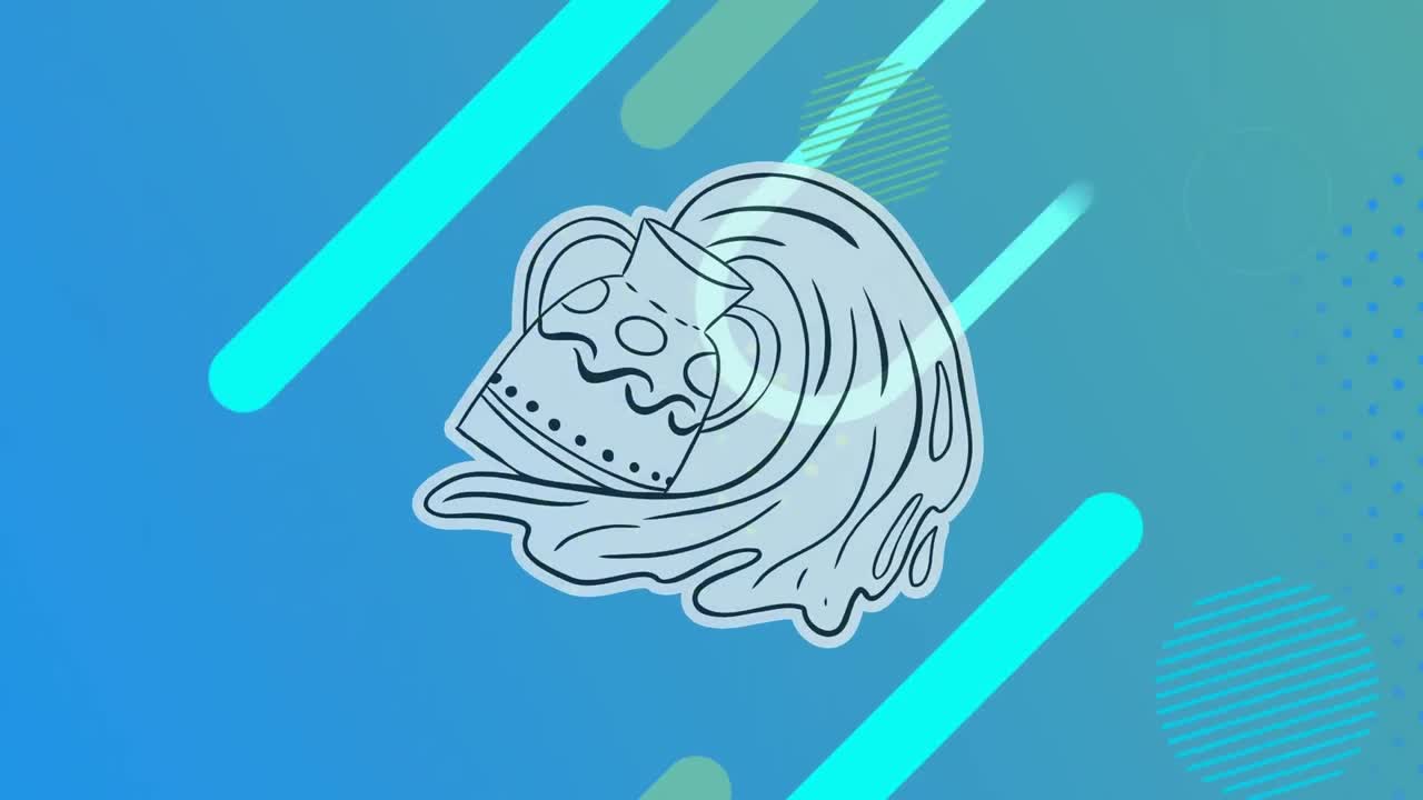 animación del símbolo del acuario sobre un fondo azul con diversas formas
