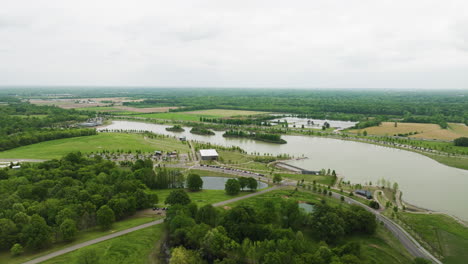 Coastal-Highway-And-Green-Lush-Nature-At-Shelby-Farms-Park-Conservancy-In-Shelby-County,-Tennessee,-United-States