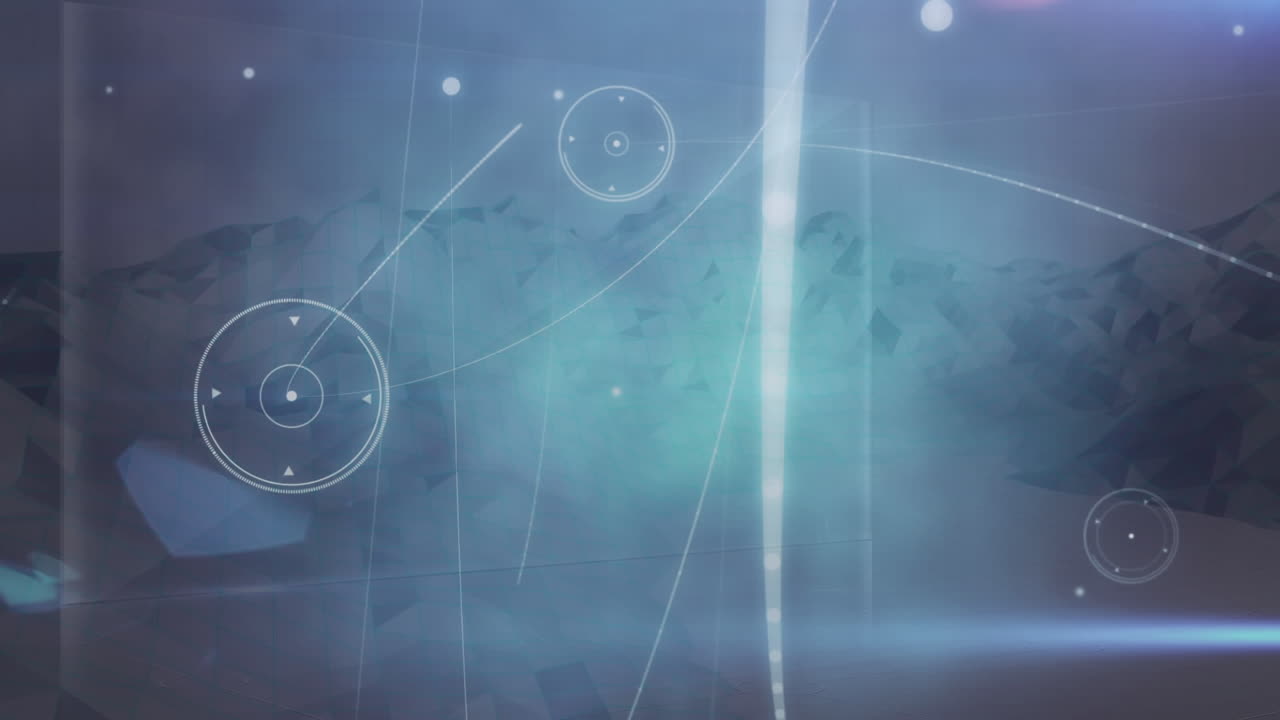 Animation of network of connections with glowing spots over mountains