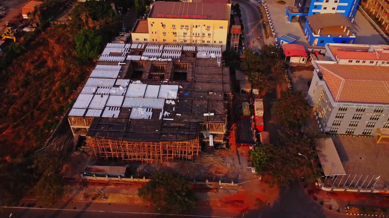 Beautiful aerial of a large building under construction in Abuja, the capital city of Nigeria