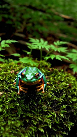 colorful tree frog on moss