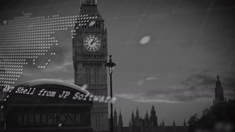 animación del mapa del mundo y procesamiento de datos sobre el paisaje urbano de londres