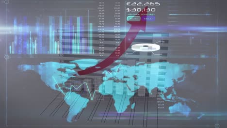 Animación-Del-Procesamiento-De-Datos-Y-Estadísticas-Financieras-Sobre-El-Mapa-Mundial