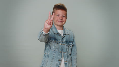 Toddler-lovely-boy-showing-victory-sign,-hoping-for-success-and-win,-doing-peace-gesture,-smiling