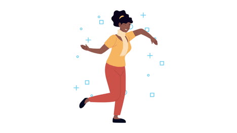 afro mujer joven bailando animación de personajes