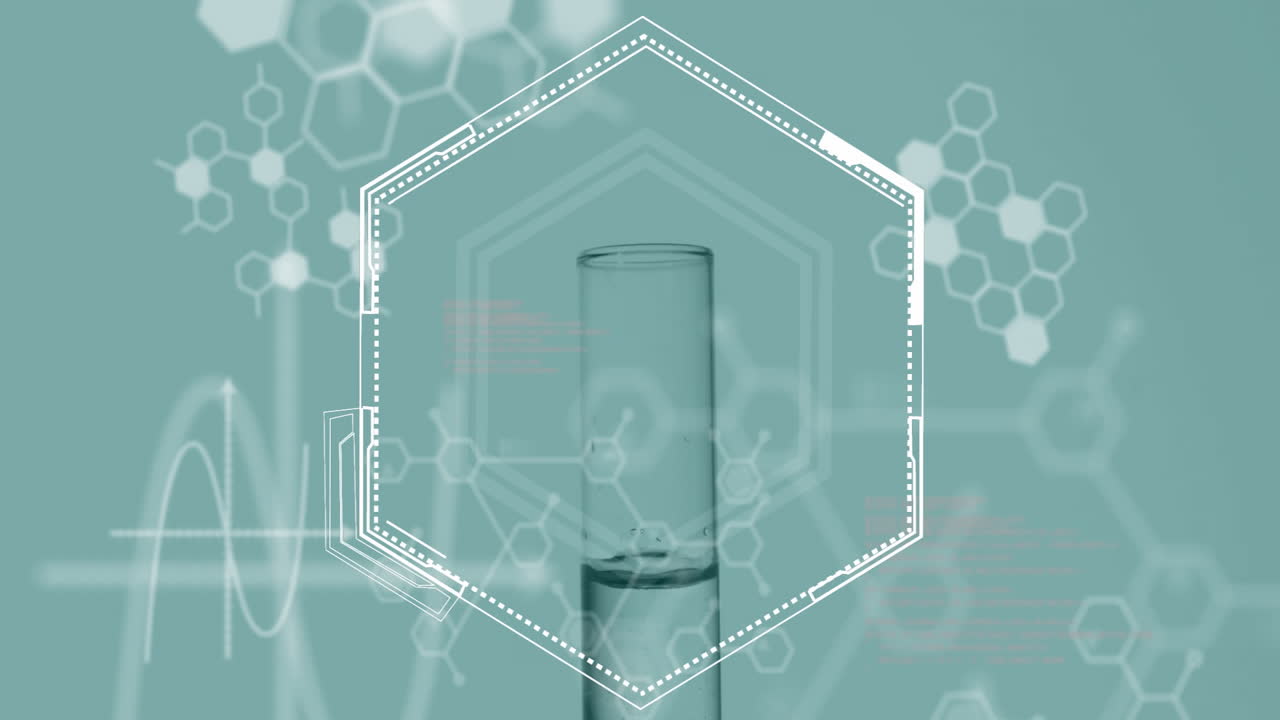 Animation of chemical formula over beaker