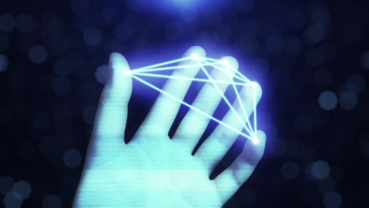 Hand holding a digital network