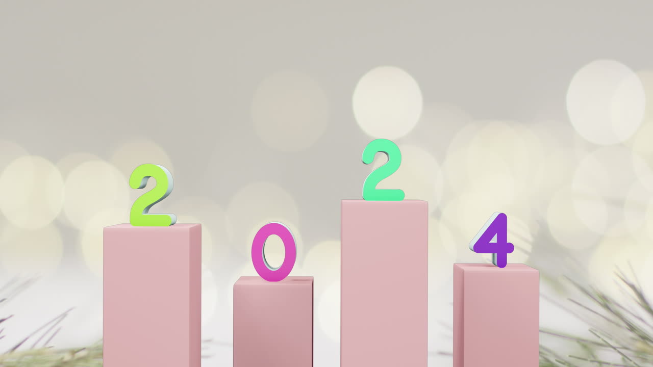 Animation of 2024 text and christmas decorations in background