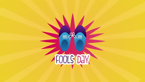 happy fools day card with shoes tied together