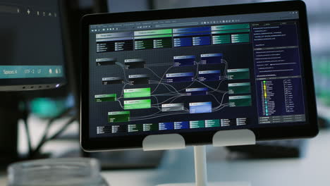 tablet computer displaying complex system diagram