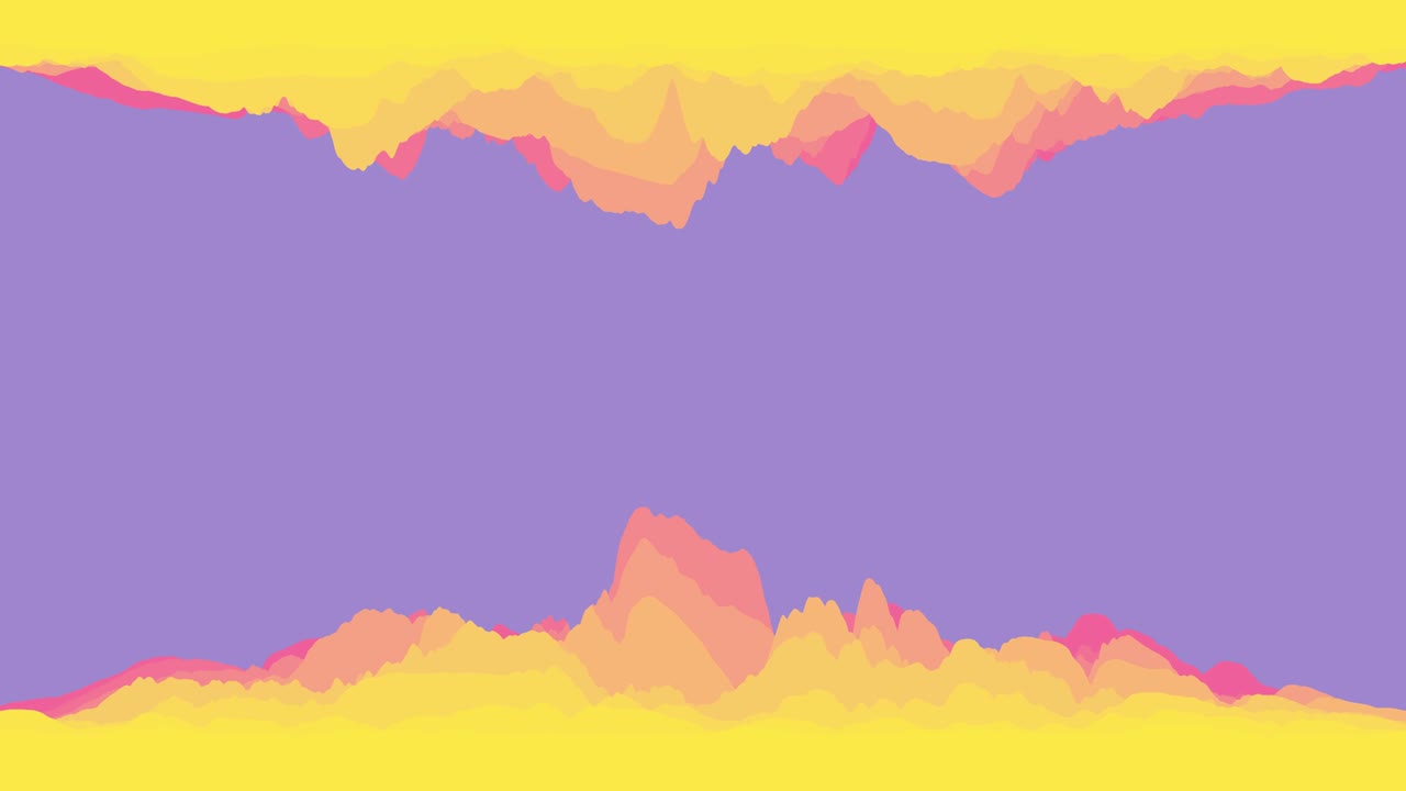 Fundo ondulado colorido abstrato em tons de azul brilhante, amarelo e rosa. Papel de parede colorido moderno. Renderização 3D, animação em loop.