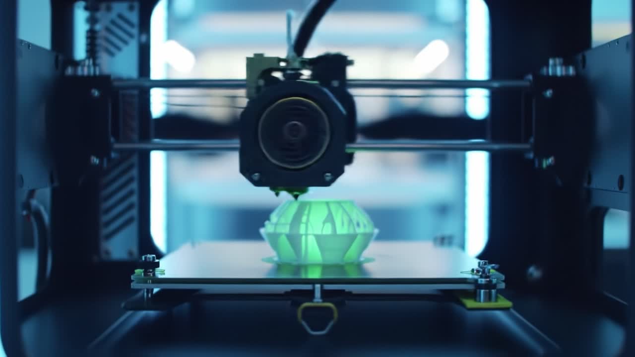 Advanced 3D Printing Process Captured: A Close-Up View of a 3D Printer Layer by Layer Creating a Colorful Object from Design to Completion