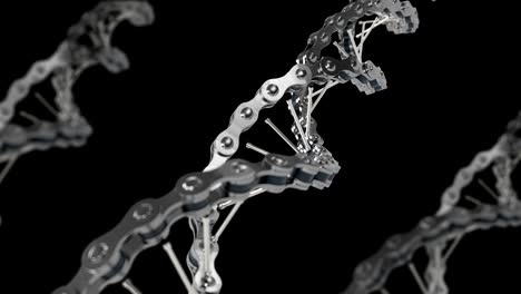 metal dna chains spinning on screen, futuristic dna concept, robot creation